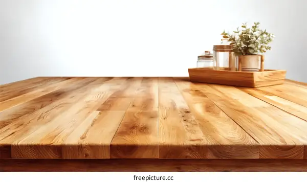 Wooden Table Top with Decorative Items