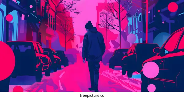 Man Walking Down a City Street in Neon Colors
