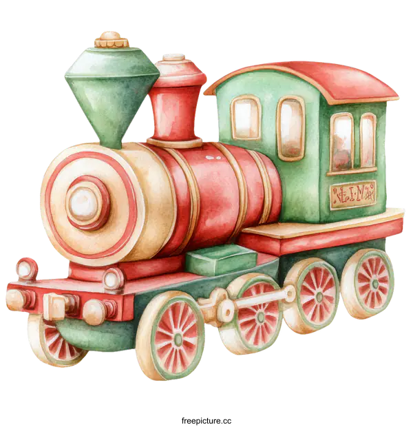 [Transparent Background PNG]Cute Watercolor Toy Train Illustration