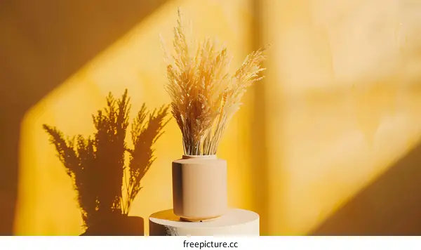 Dried Flowers in a Vase with Yellow Background
