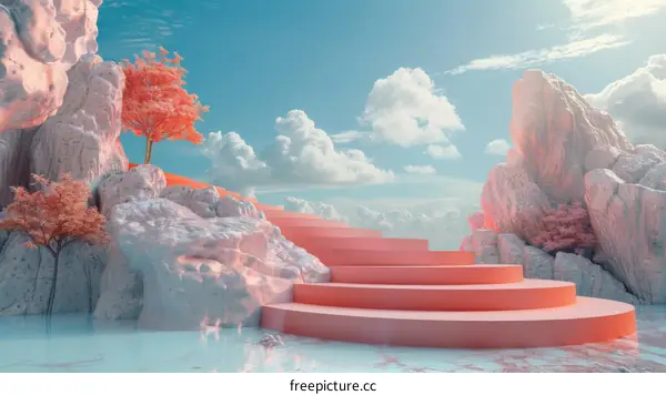 Pastel Dreamy Landscape with Pink Steps