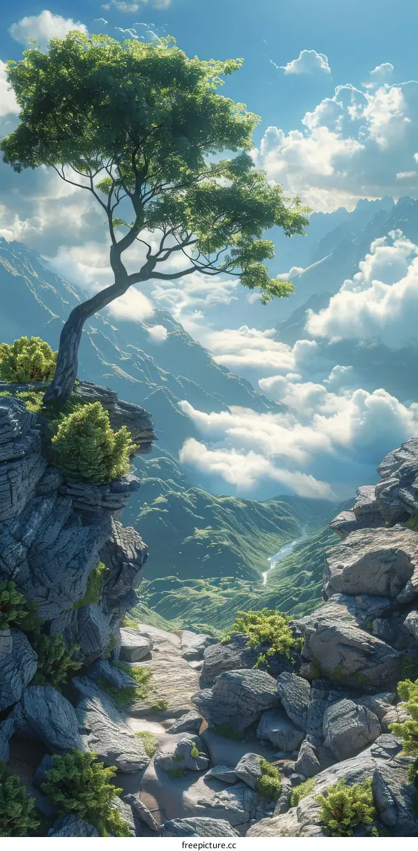Majestic Tree Overlooking the Mountain Cliff