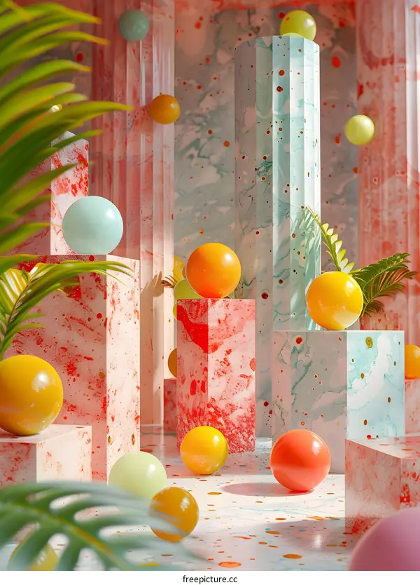 Colorful geometric shapes and spheres