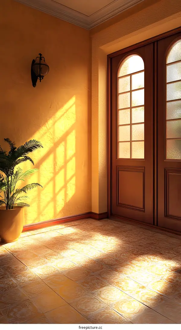 Sunlight Streaming Through Window In Foyer