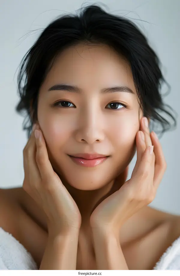 Portrait of a Beautiful Asian Woman with Clean Skin
