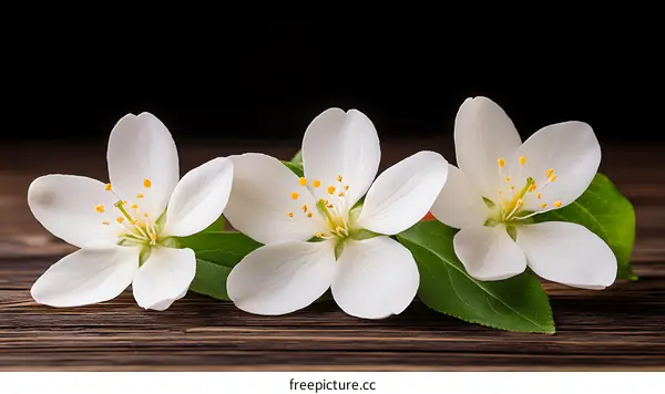 Delicate White Flowers on Wooden Background