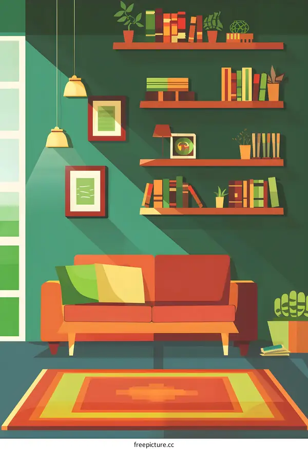 Modern Living Room Interior Design With Sofa And Bookshelves