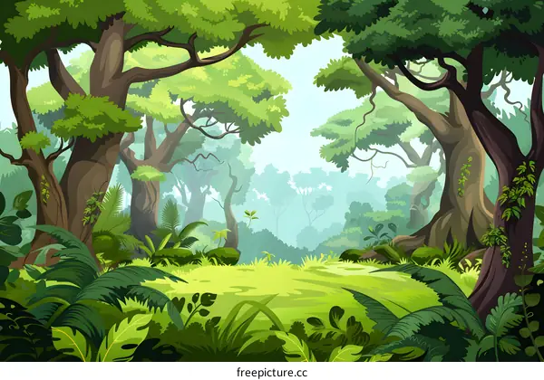 Green Lush Forest Landscape Illustration