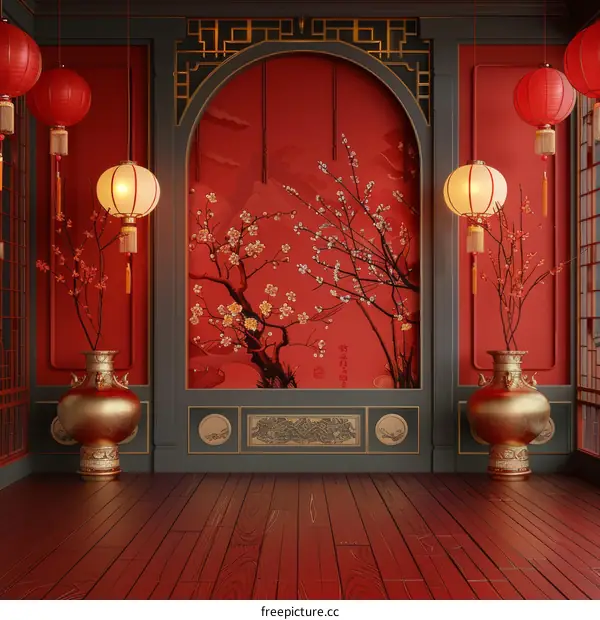 Traditional Chinese Style Room with Red Decor