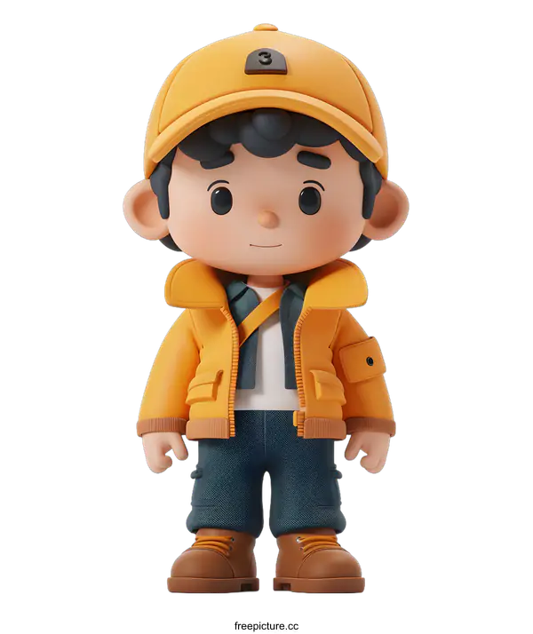 [Transparent Background PNG]Cute Cartoon Boy Wearing Yellow Jacket and Cap