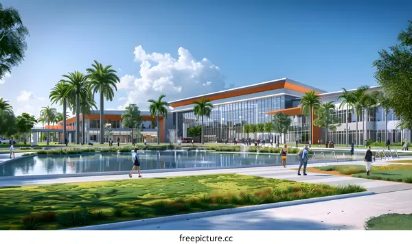 An illustration of a group of people walking on a college campus