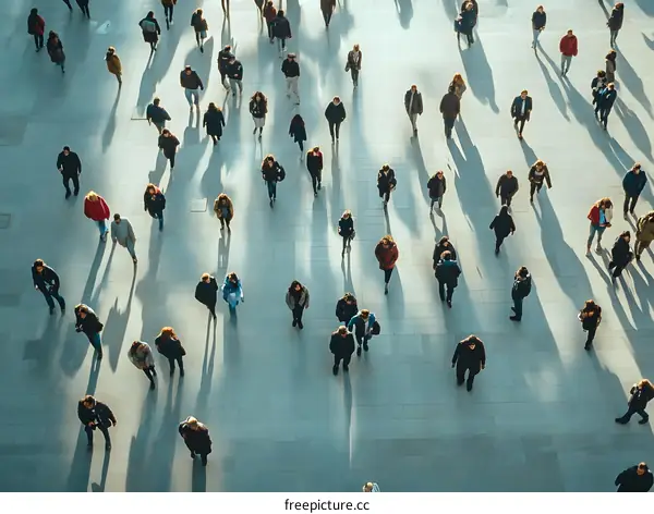 Aerial View of People Walking in a City Square