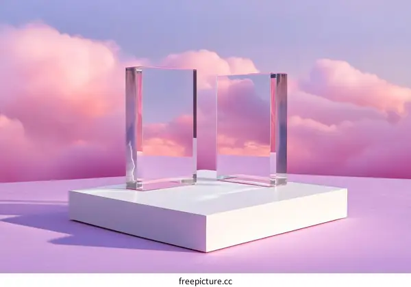 Abstract Pink Cloud Scene with Transparent Blocks