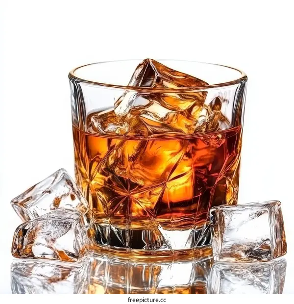Whiskey Glass with Ice Cubes Close-up