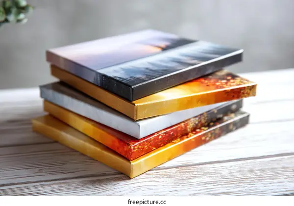Stack of Colorful Printed Canvas Art Prints