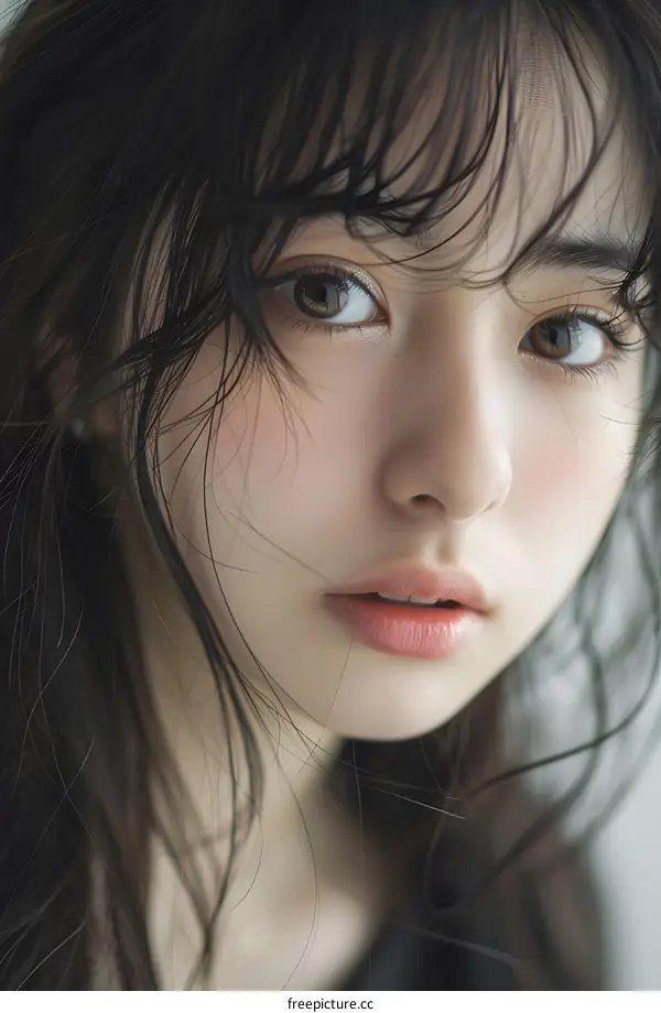 Close Up Portrait of a Young Asian Woman with Brown Eyes