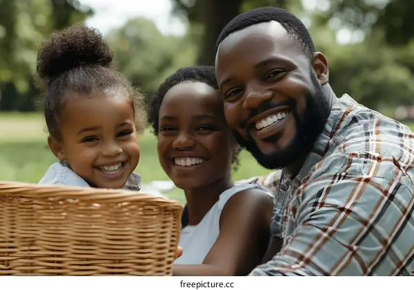 Happy African American Family Enjoying a Picnic in the Park