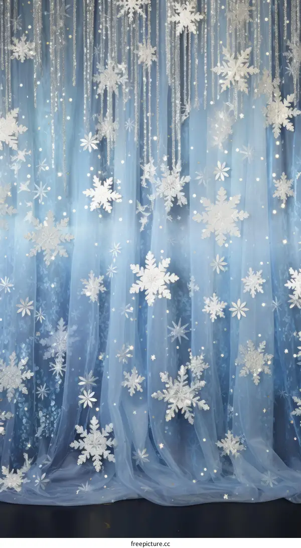 Blue and white snowflake curtain