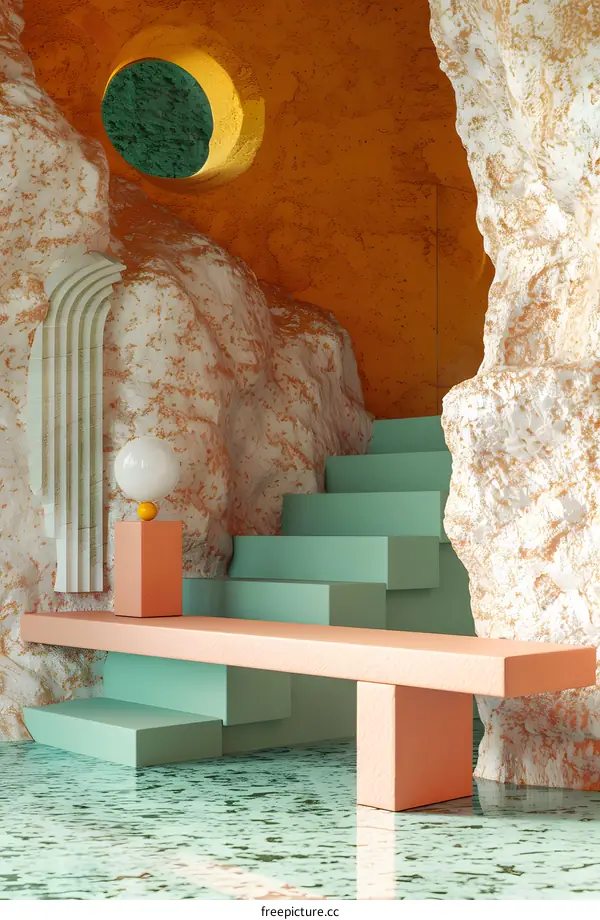 Abstract Interior Design with Orange and Green