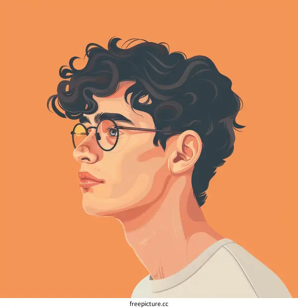 Portrait of a young man with curly hair and glasses