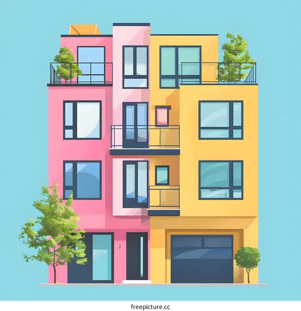 Modern Two Story Townhouse Building Illustration