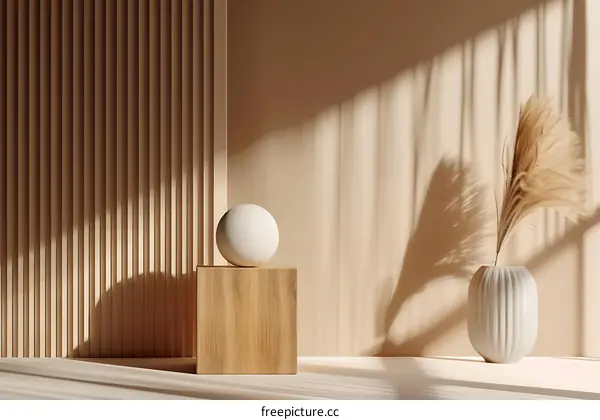 Minimalist Beige Aesthetic Background with White Sphere