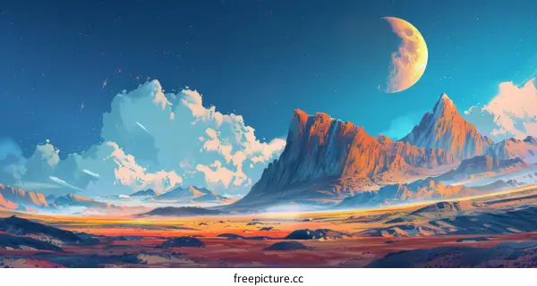 Enticing Fantasy Landscape with Celestial Moon