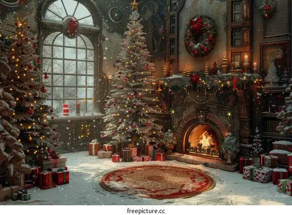 Cozy Christmas Tree by Fireplace