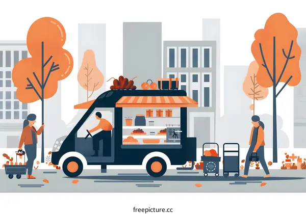 Food Truck Vendor Selling Produce in City Park