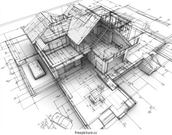 Architectural Design Blueprint of Modern House