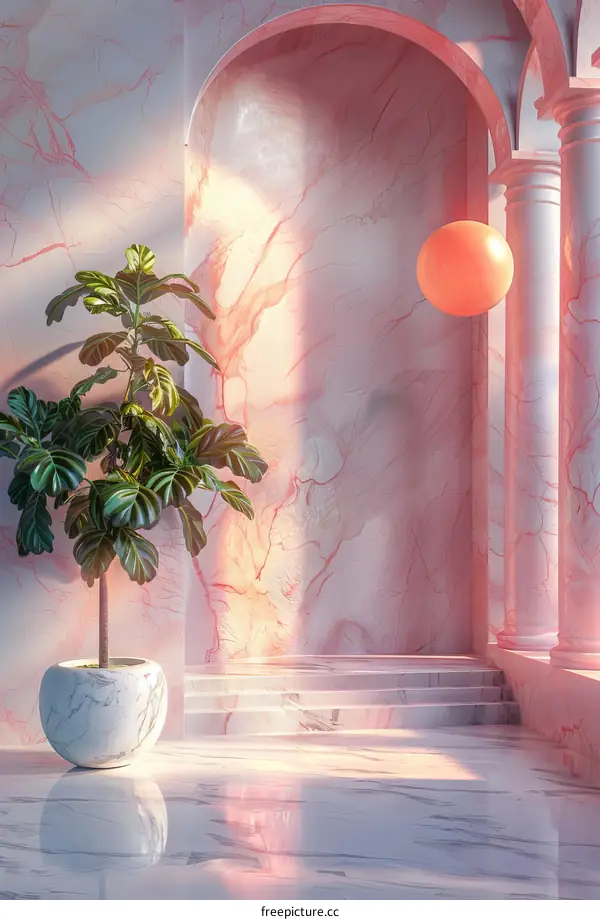 Pink Marble Interior Design Illustration with Plant