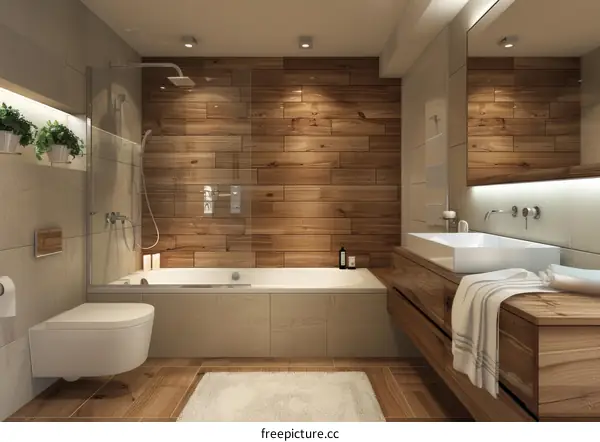 Teak Wood Elements Enhance Modern Bathroom Design