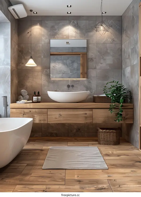 Modern Rustic Bathroom Design with Natural Wood
