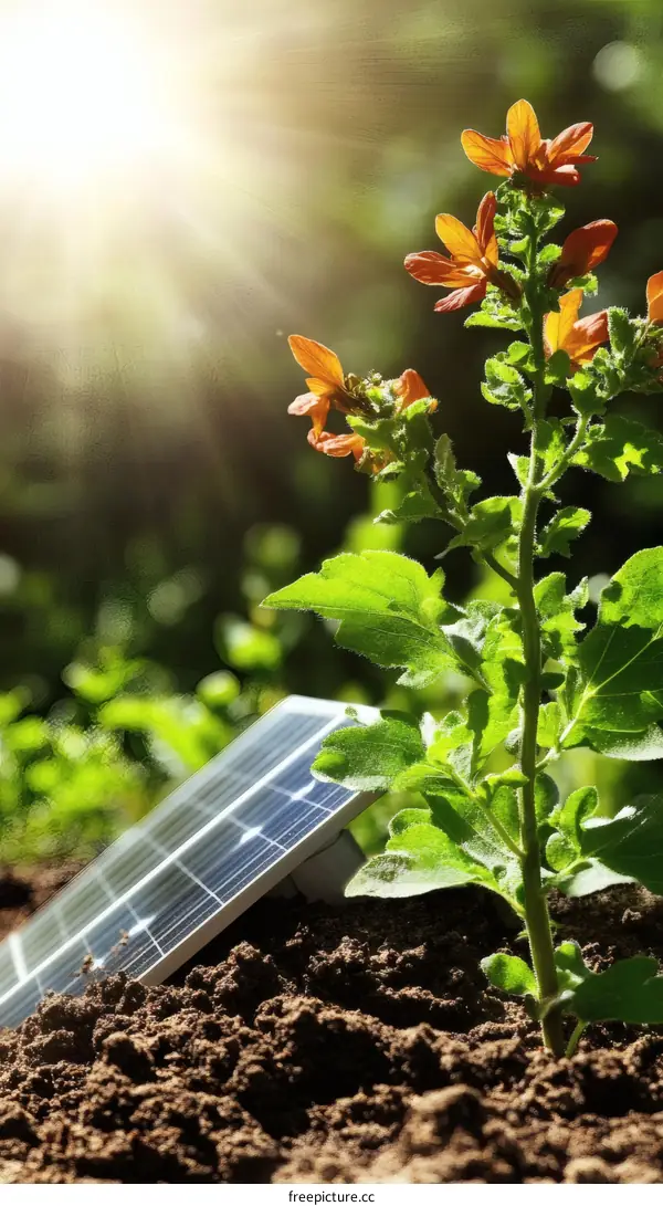 Solar Panel in the Ground with Flowers