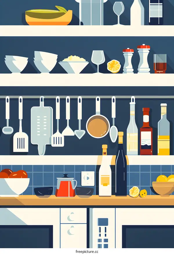 Modern Kitchen Interior Design with Shelves and Appliances