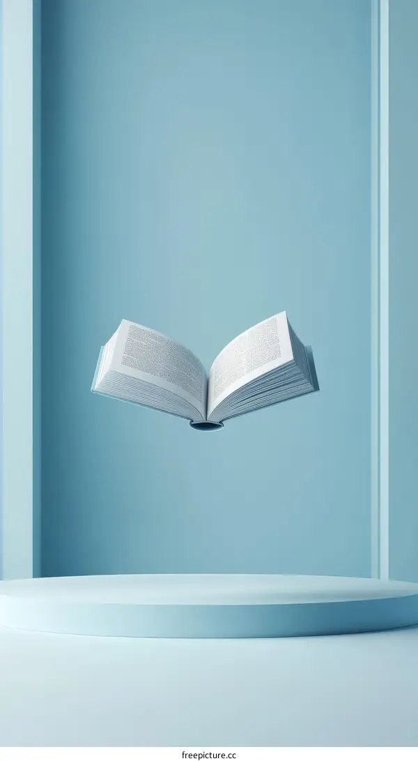 Floating Book on Light Blue Minimalist Display