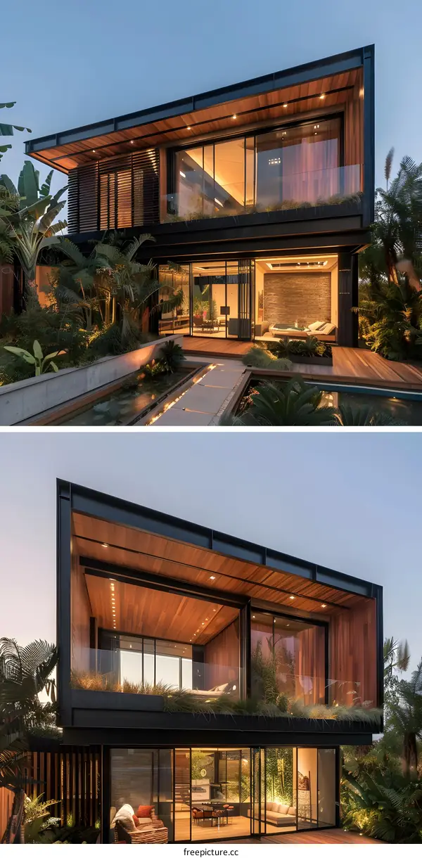 Modern House with Wood and Glass Facade