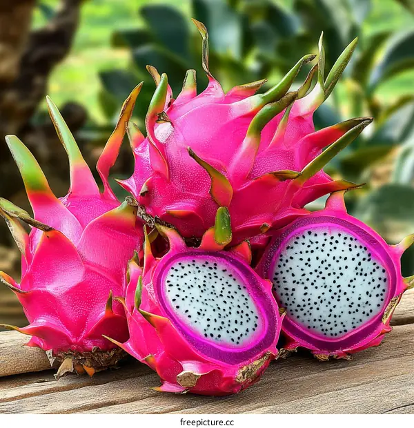 Fresh Pink Dragon Fruit with Cut-Open View