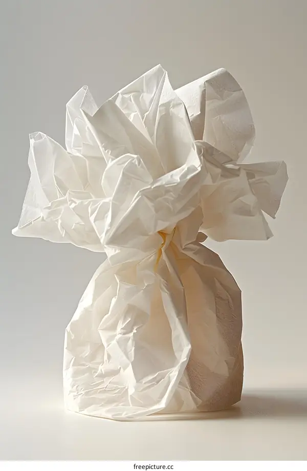 White Crumpled Tissue Paper on White Background