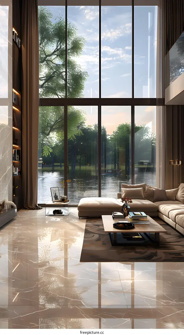 Bright and Airy Living Room With Modern Furniture and Large Windows