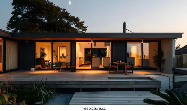 Modern House with Deck and View of Night Sky