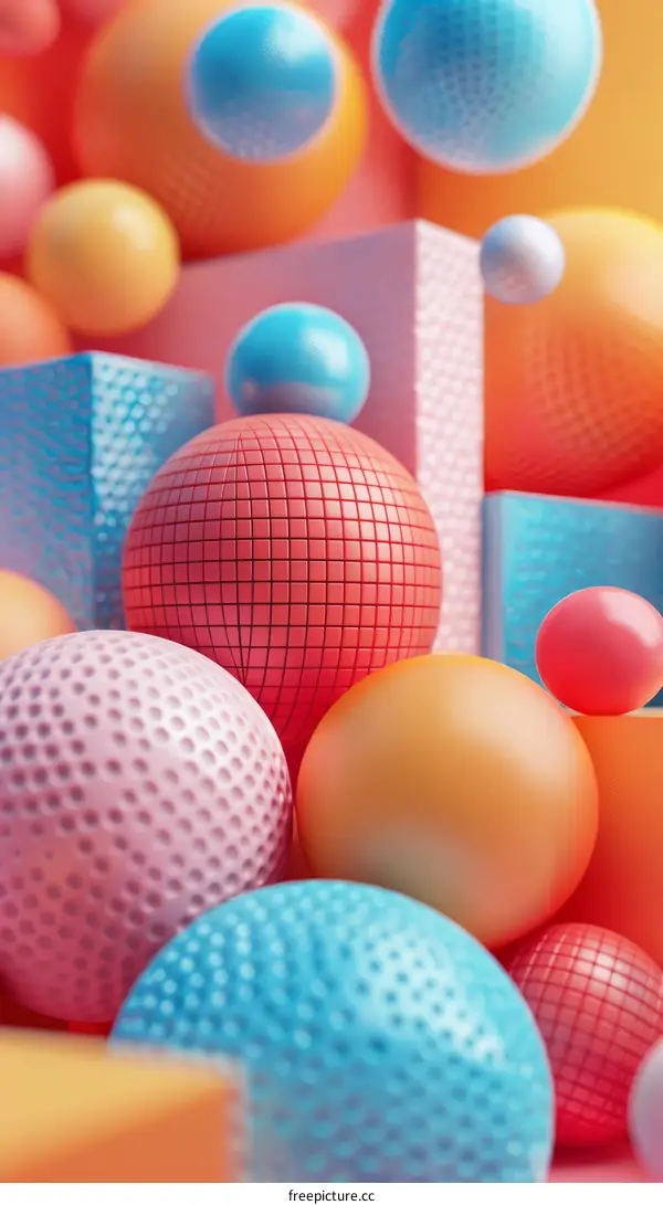 Abstract Colorful 3D Spheres and Cubes with Geometric Patterns