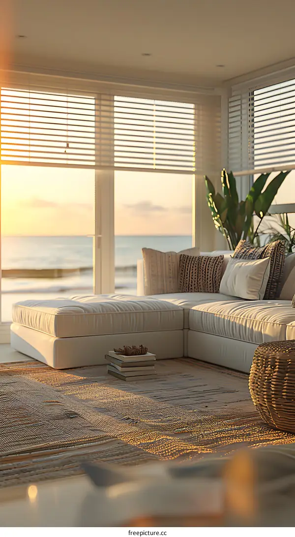 Modern Living Room with Ocean View and White Sofa