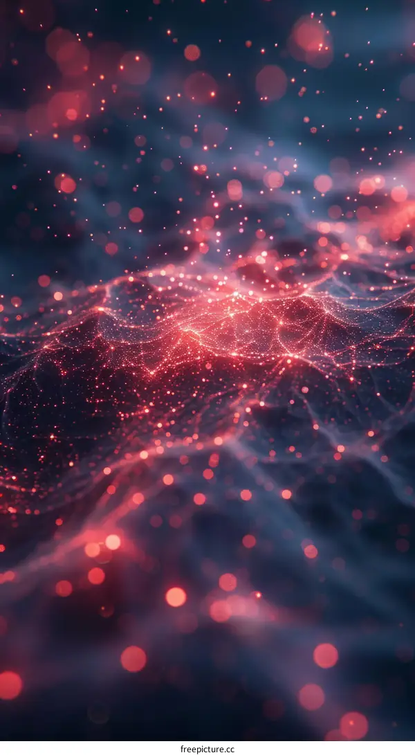 Abstract Red and Blue Background with Glowing Particles