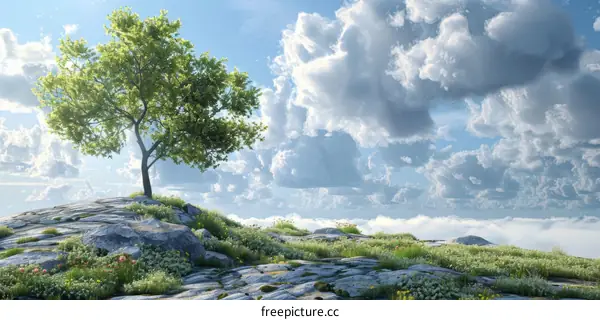 Lone Tree on a Majestic Mountain Peak