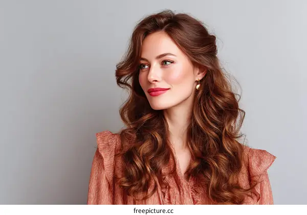 Elegant Woman with Wavy Hair and Stylish Outfit