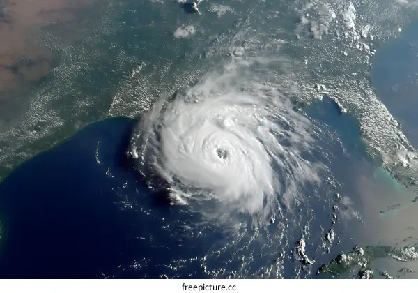 Satellite View of a Powerful Hurricane over Water
