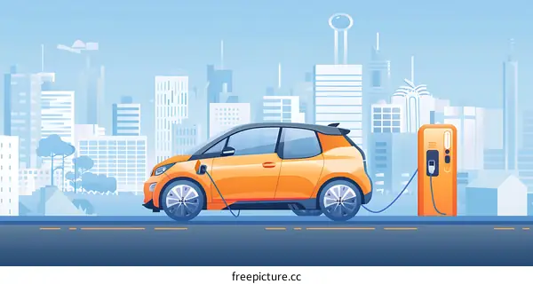 Electric Car Charging in Modern Cityscape