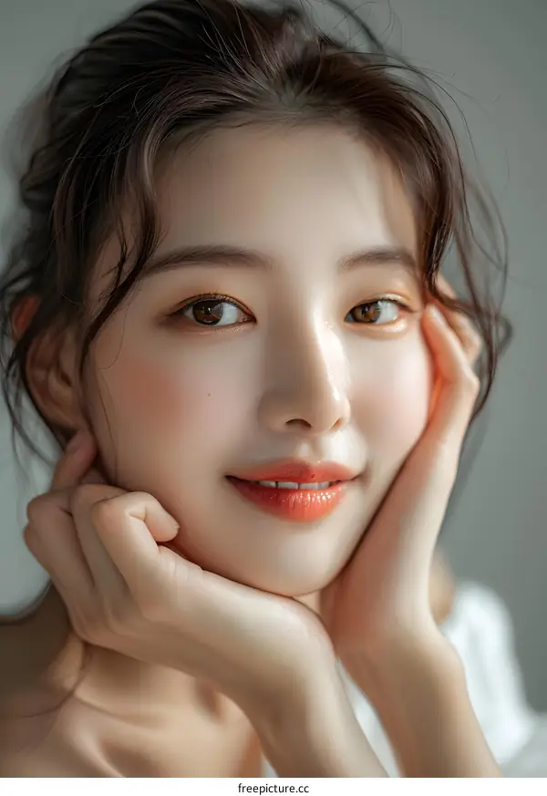 Portrait of a Beautiful Young Asian Woman with a Soft Smile