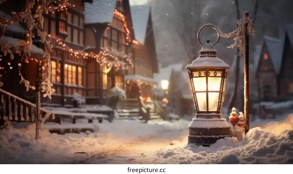 Snowy Street with a Lantern